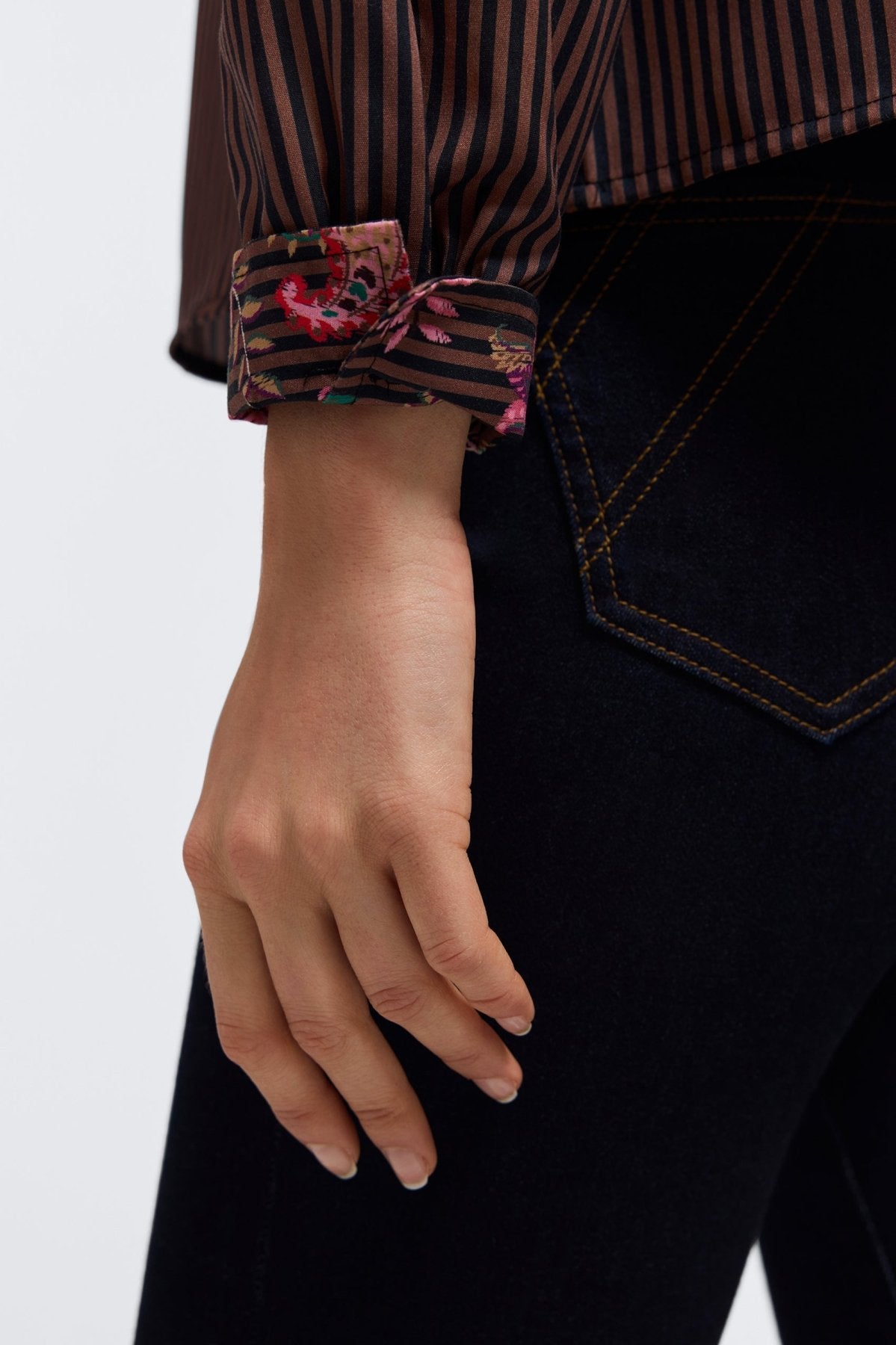 Marina Floral Stripe Long Sleeve Short Shirt