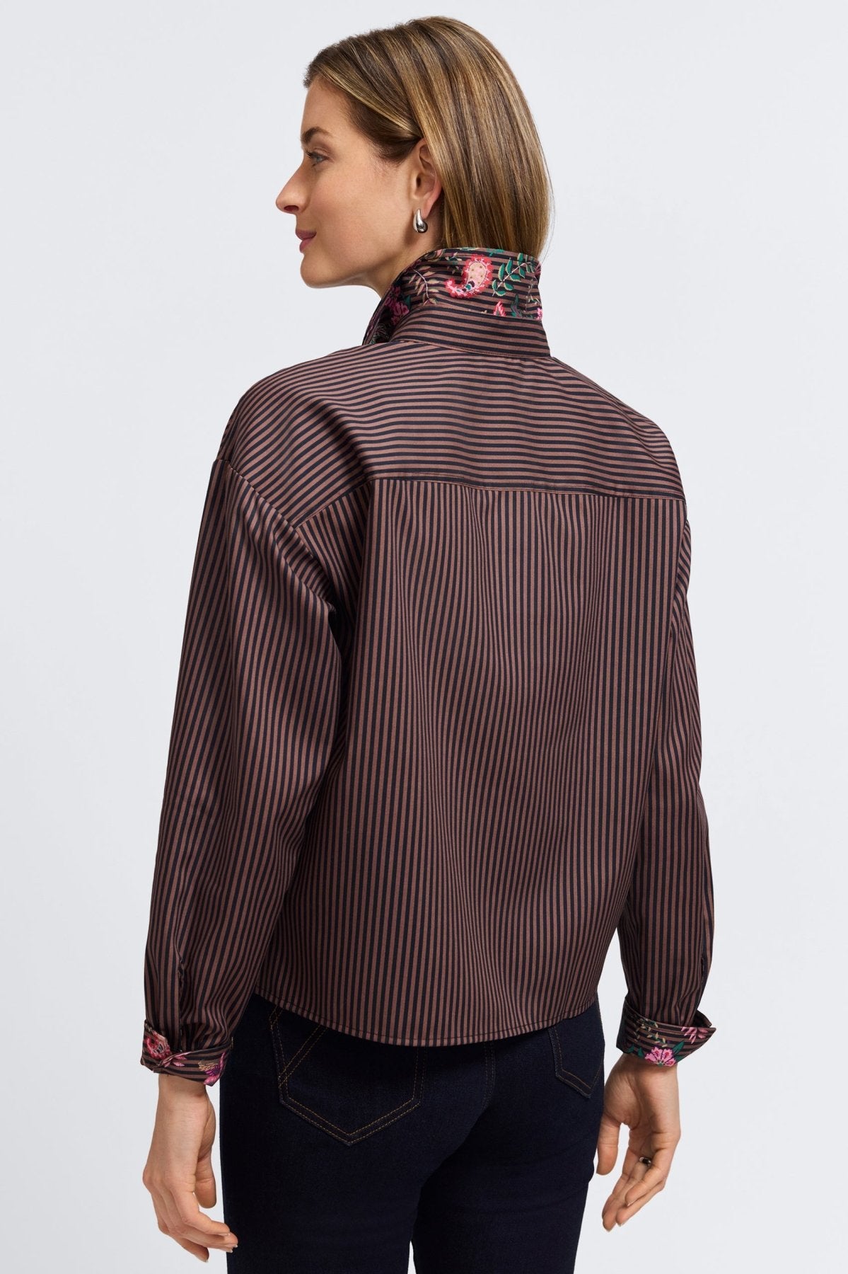 Marina Floral Stripe Long Sleeve Short Shirt