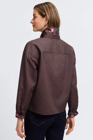 Marina Floral Stripe Long Sleeve Short Shirt