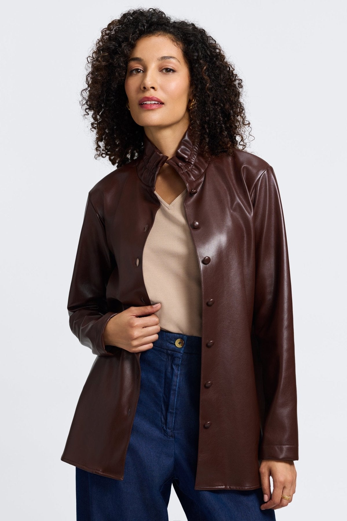 Carolina Vegan Leather Long Sleeve Shirt Jacket