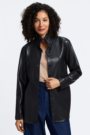Carolina Petite Vegan Leather Long Sleeve Shirt Jacket