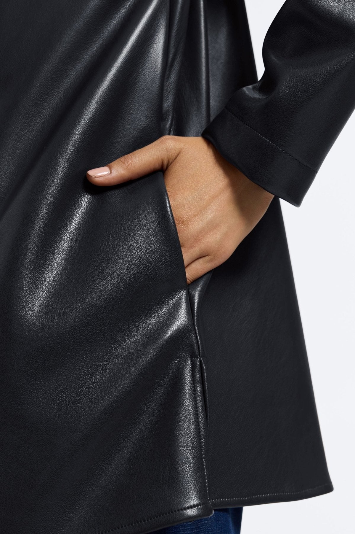 Carolina Petite Vegan Leather Long Sleeve Shirt Jacket- Foxcroft