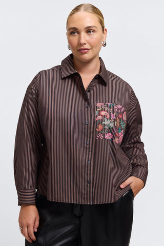 Marina Plus Floral Stripe Long Sleeve Short Shirt