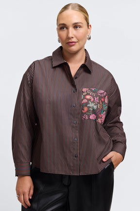 Marina Plus Floral Stripe Long Sleeve Short Shirt