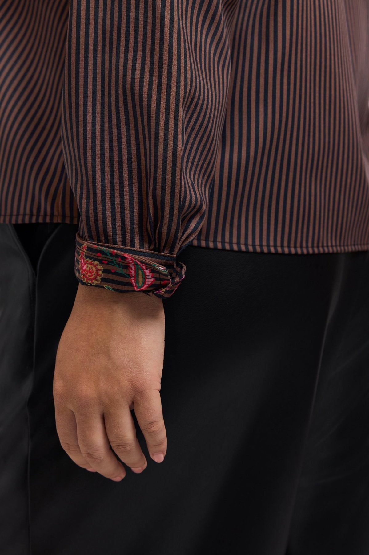 Marina Plus Floral Stripe Long Sleeve Short Shirt