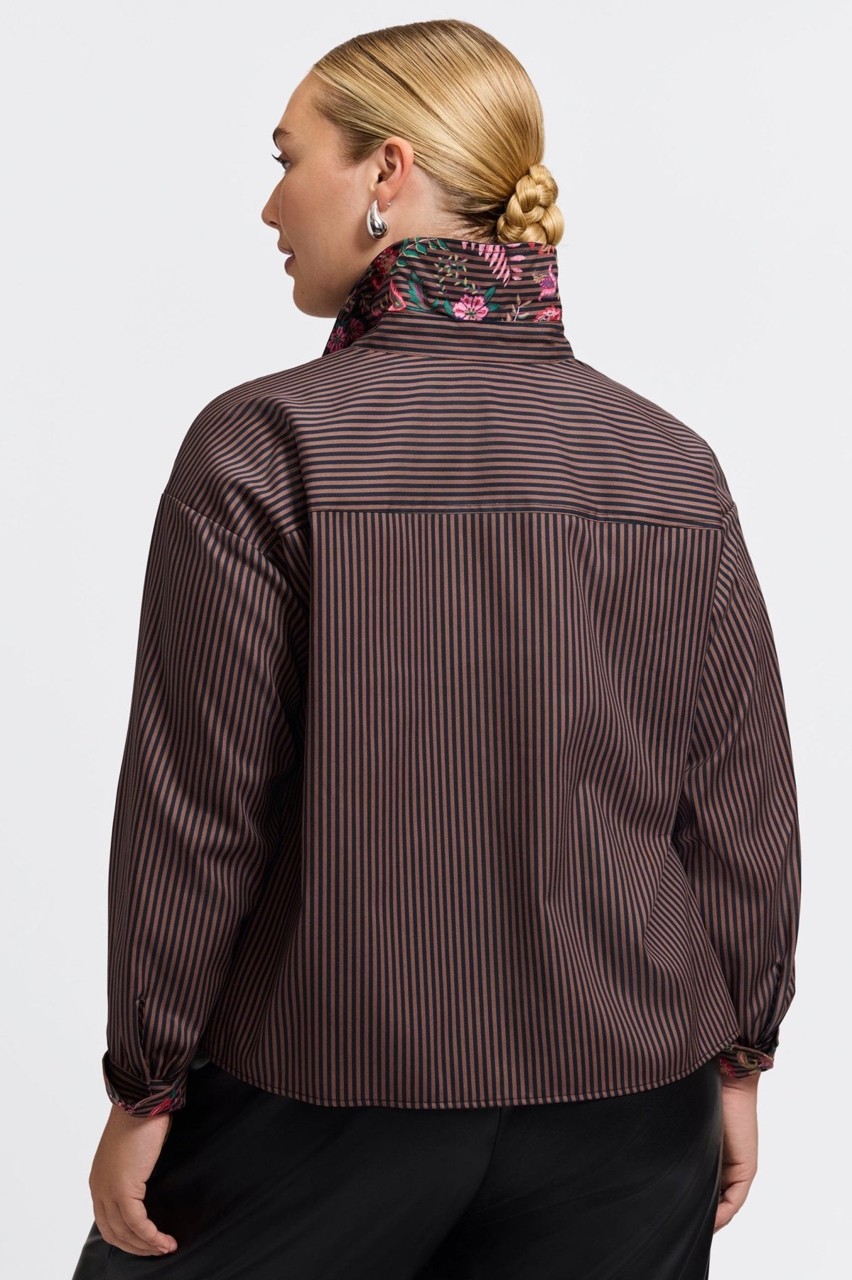 Marina Plus Floral Stripe Long Sleeve Short Shirt