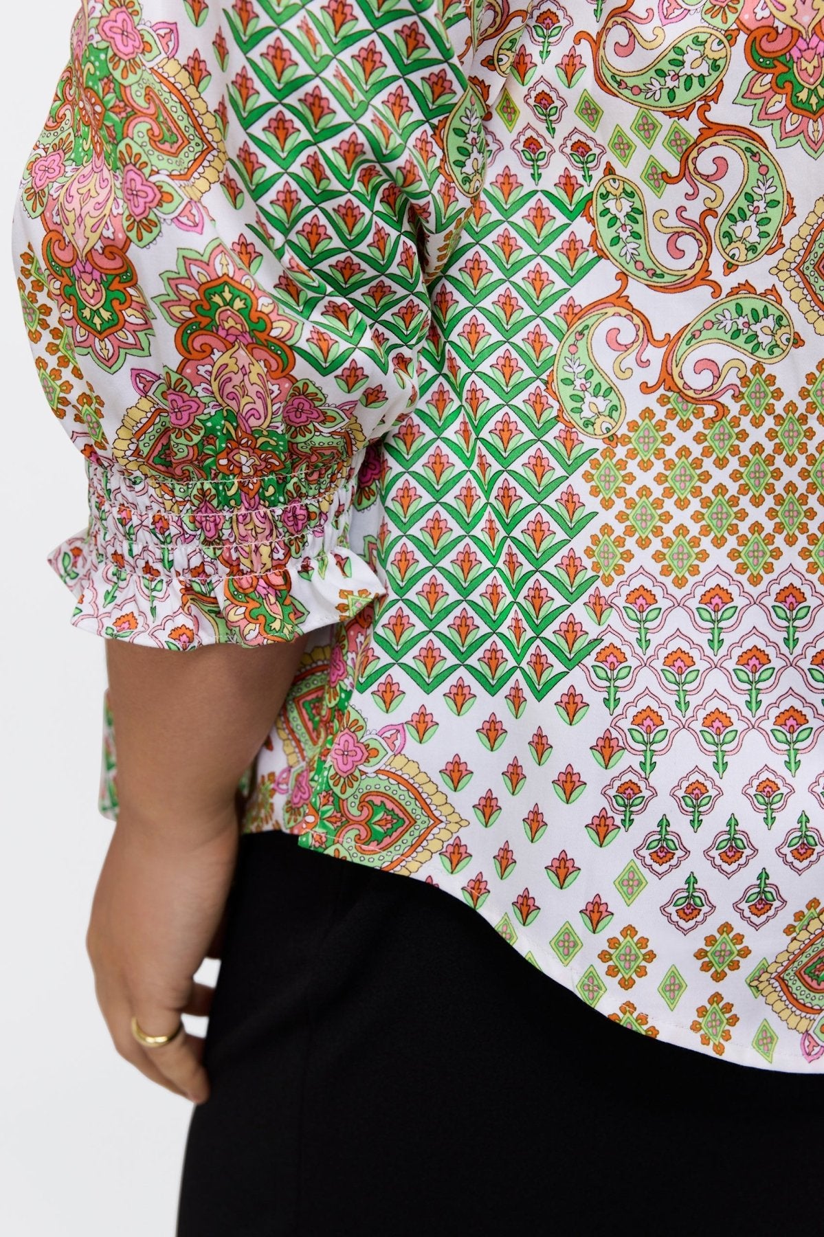 Olivia Plus Patchwork Medallion 3/4 Sleeve Shirt