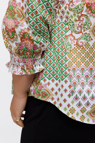 Olivia Plus Patchwork Medallion 3/4 Sleeve Shirt