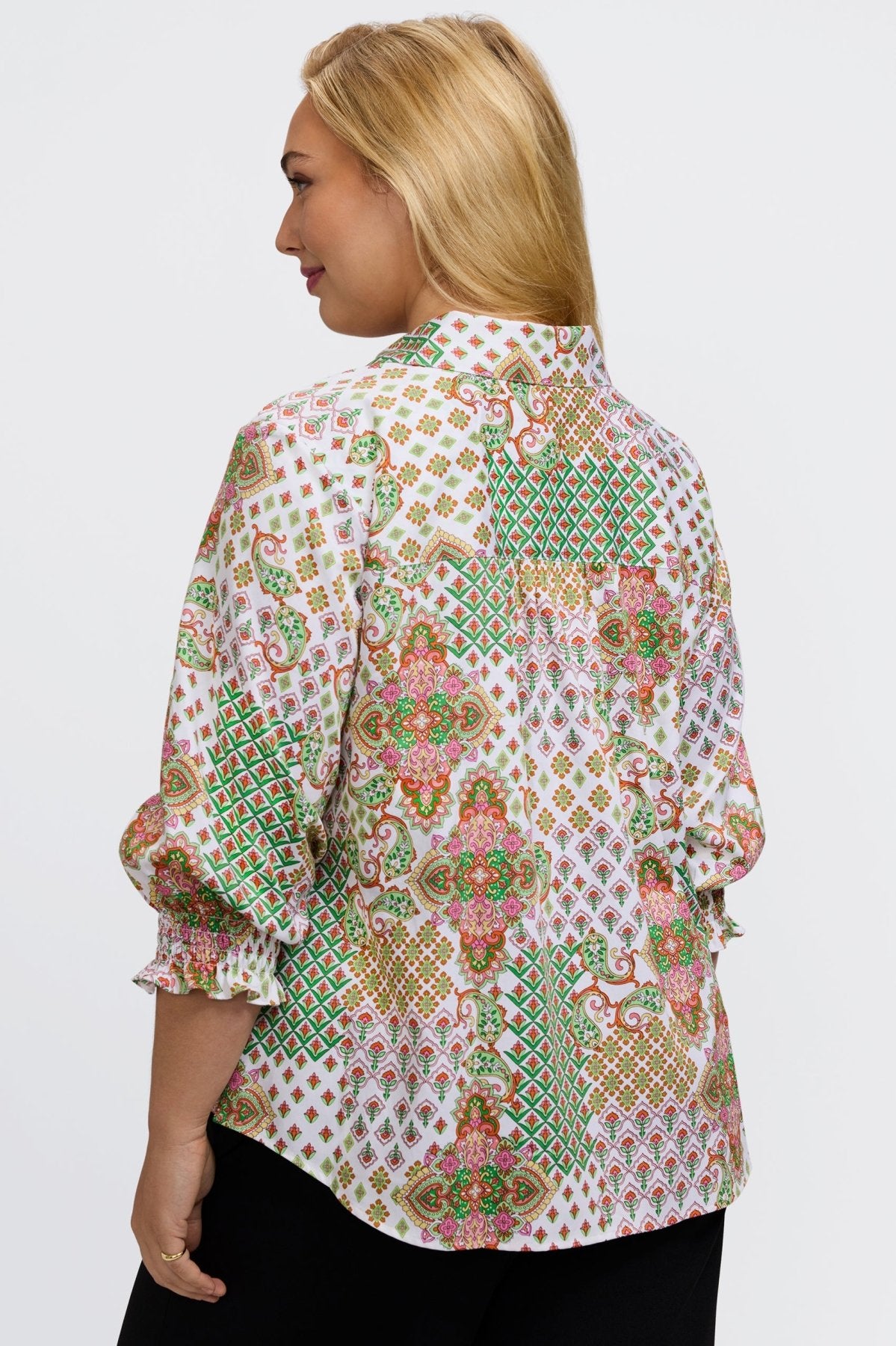 Olivia Plus Patchwork Medallion 3/4 Sleeve Shirt