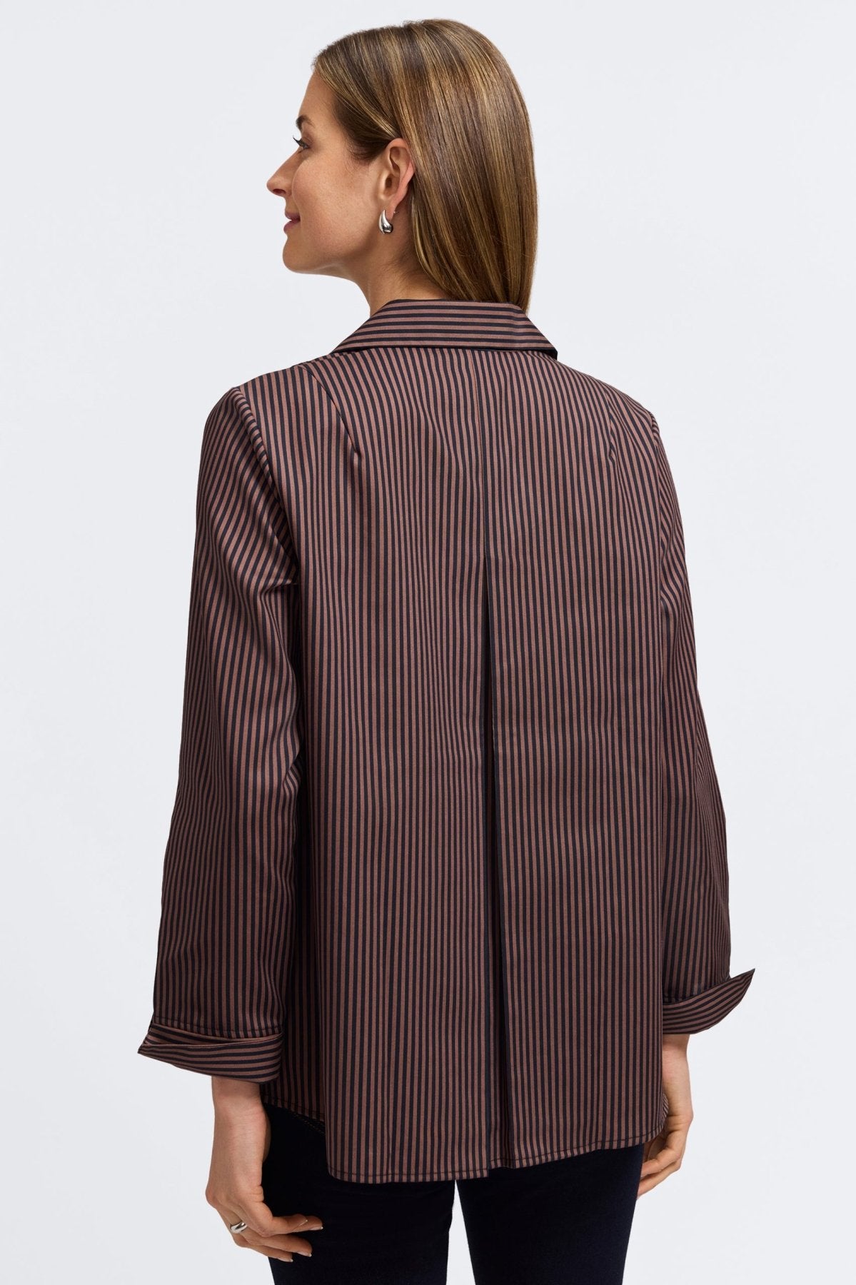 Agnes Brown Stripe Floral Long Sleeve Popover Shirt