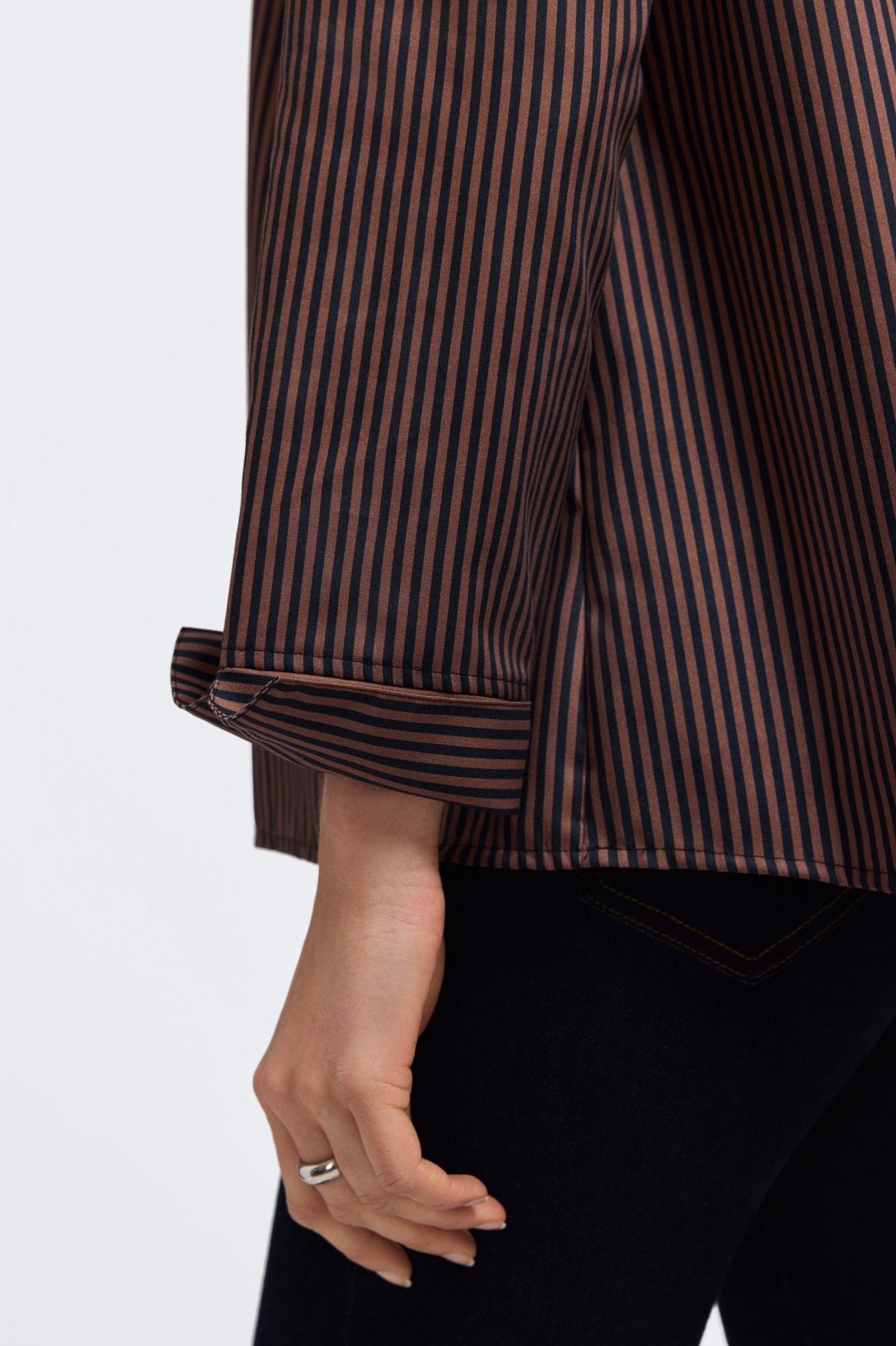 Agnes Brown Stripe Floral Long Sleeve Popover Shirt