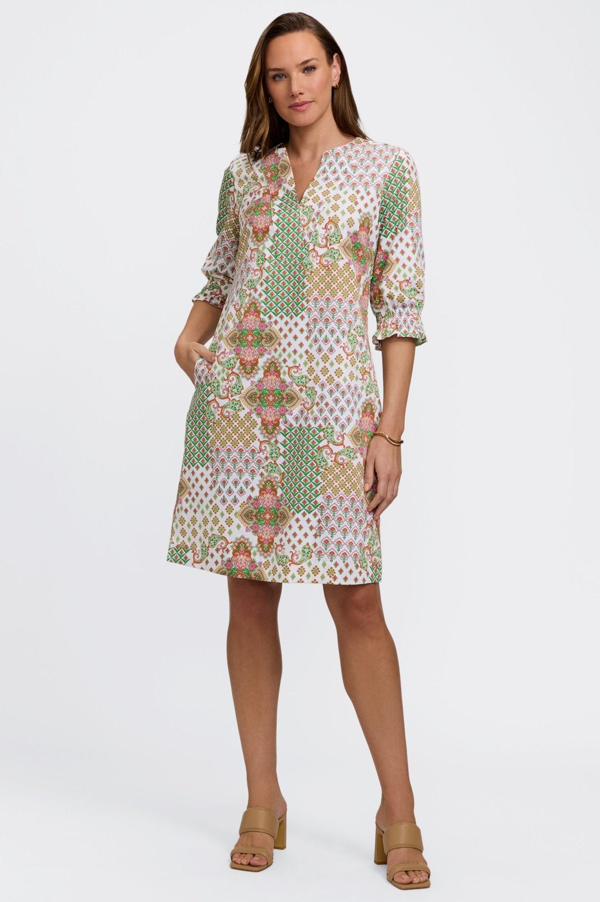 Alicia Patchwork Medallion 3/4 Sleeve Dress
