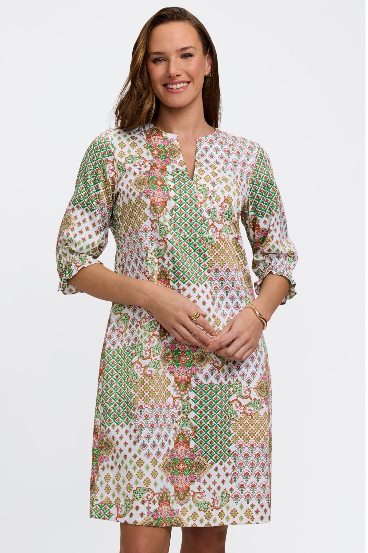 Alicia Patchwork Medallion 3/4 Sleeve Dress