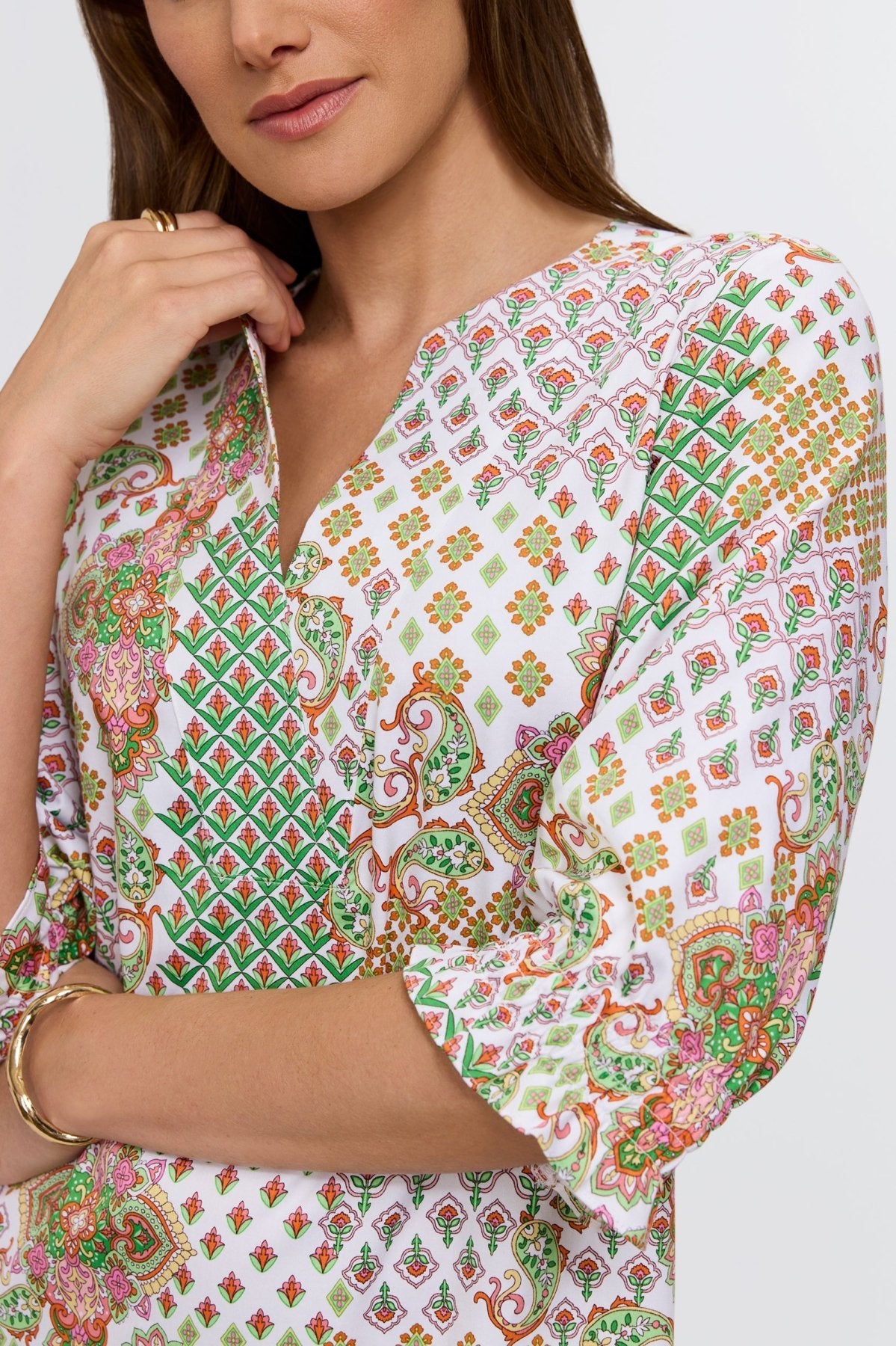 Alicia Patchwork Medallion 3/4 Sleeve Dress