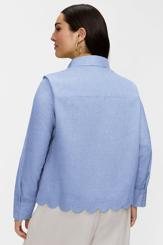 Back view of the Scarlett Plus Solid Linen Blend Long Sleeve Shirt