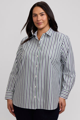 Meghan Plus No Iron Pinpoint Stripe Long Sleeve Shirt