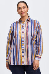 Sophisticated colorful striped Foxcroft no-iron button-up, designed for all-day wrinkle-free wear.