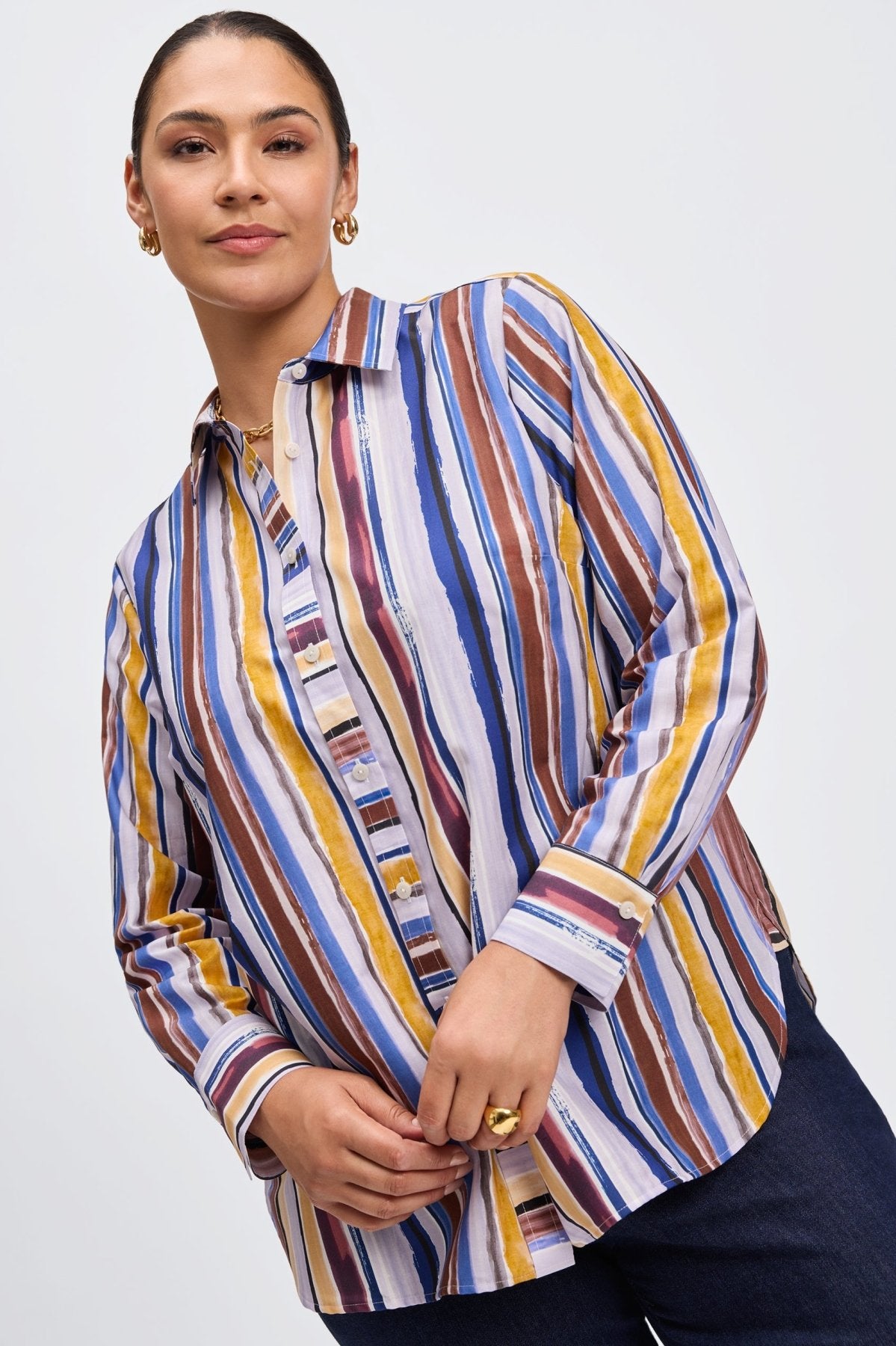 Meghan Plus Watercolor Stripe Long Sleeve Shirt