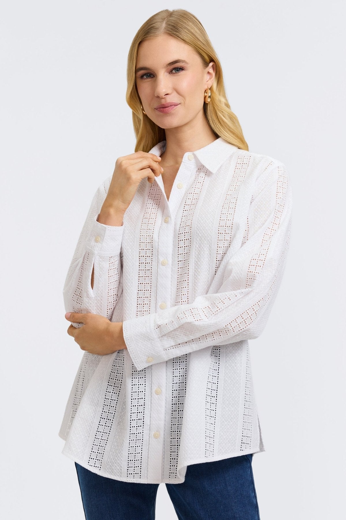 Zoey Cotton Eyelet Long Sleeve Shirt