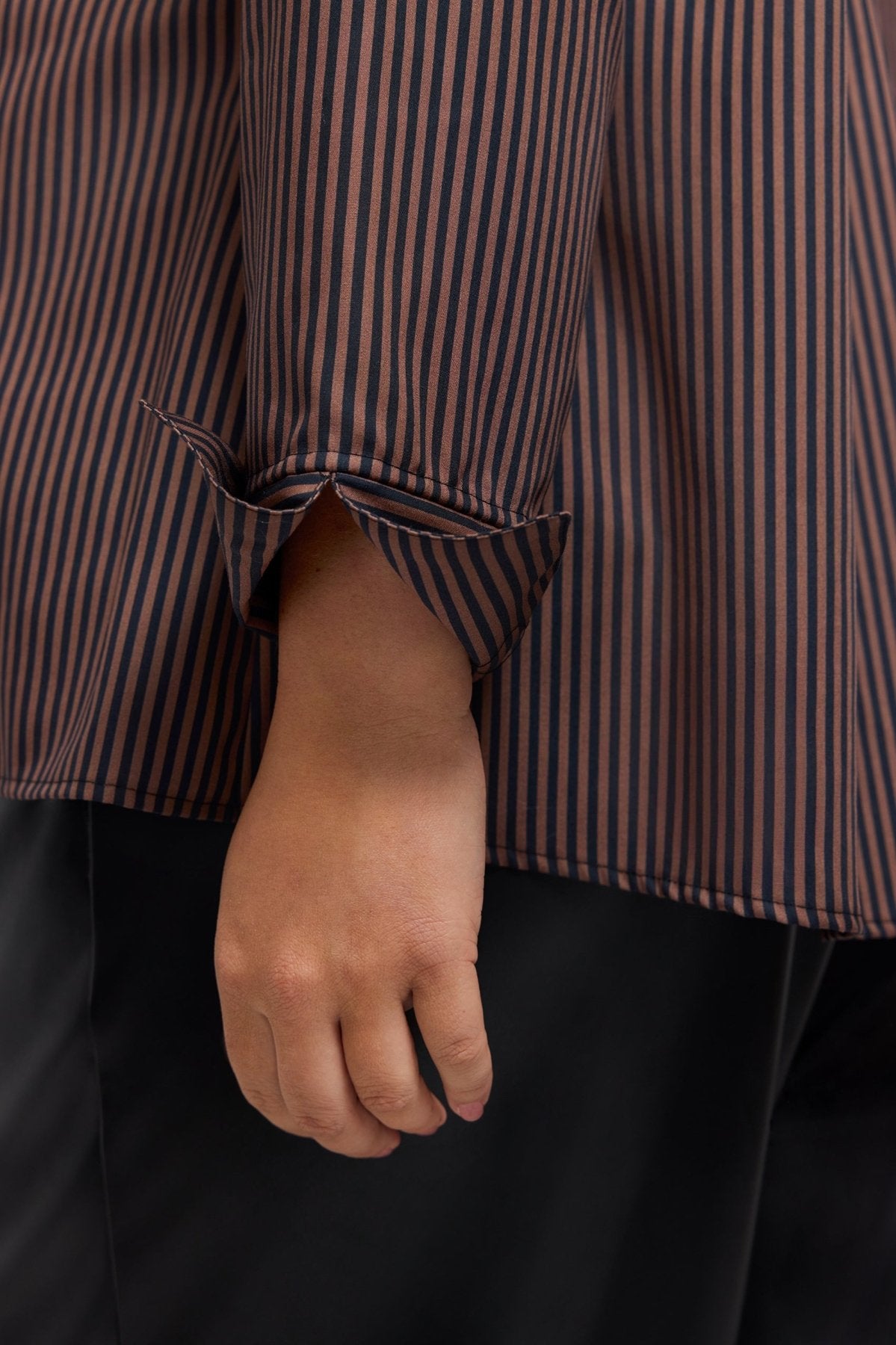 Agnes Plus Brown Stripe Floral Long Sleeve Popover Shirt