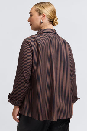 Agnes Plus Brown Stripe Floral Long Sleeve Shirt