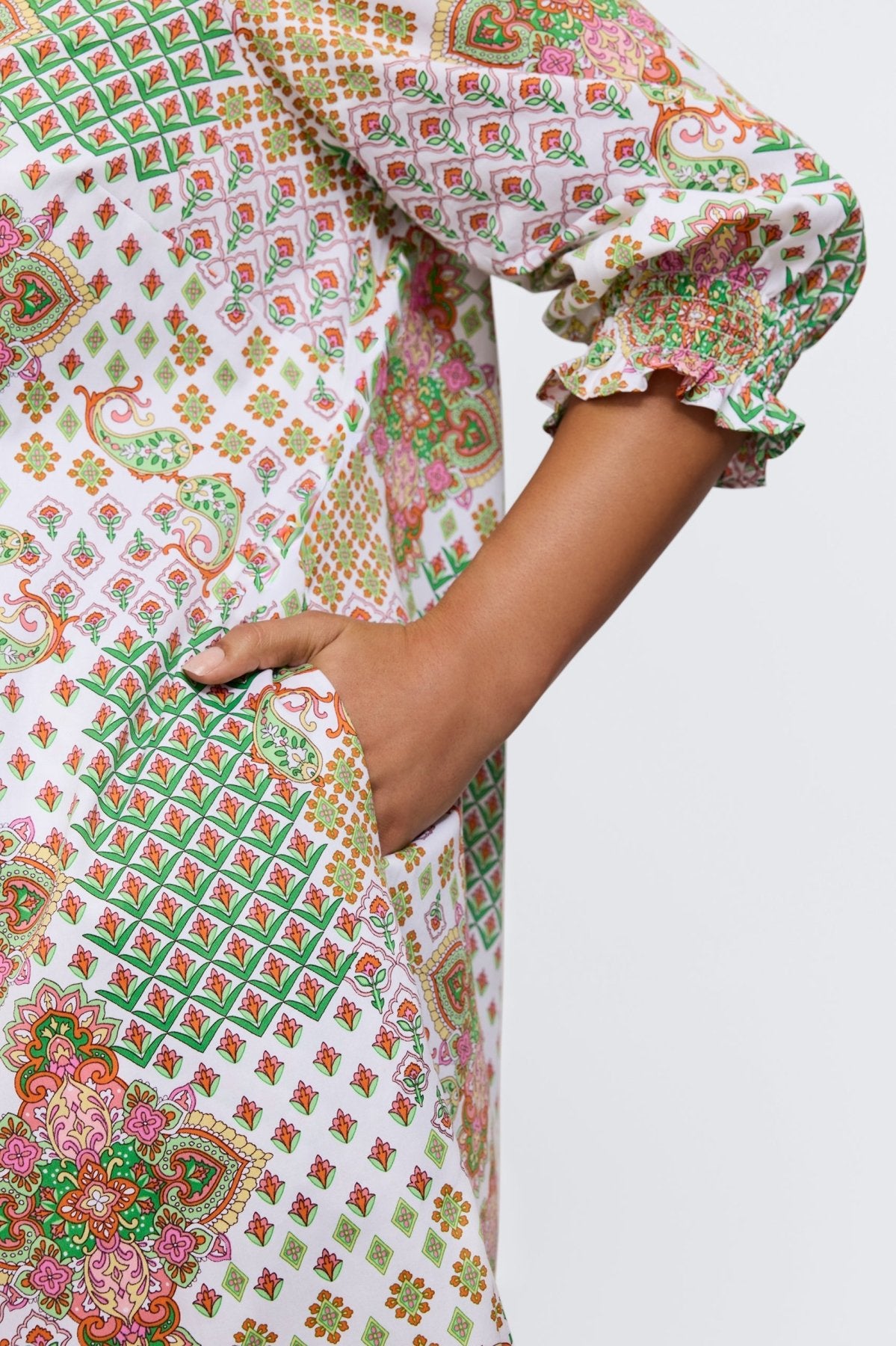 Alicia Plus Patchwork Medallion 3/4 Sleeve Dress