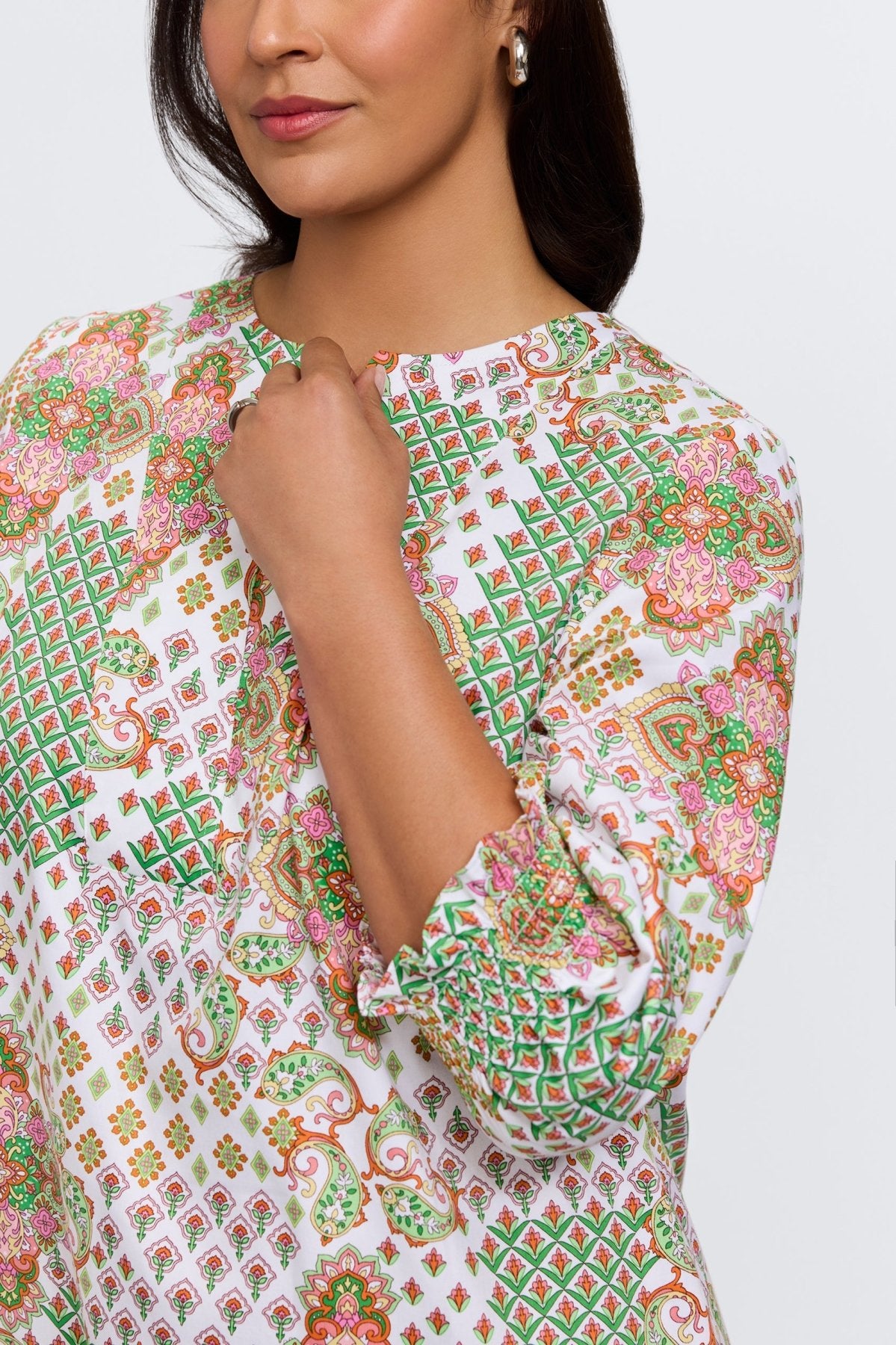 Alicia Plus Patchwork Medallion 3/4 Sleeve Dress