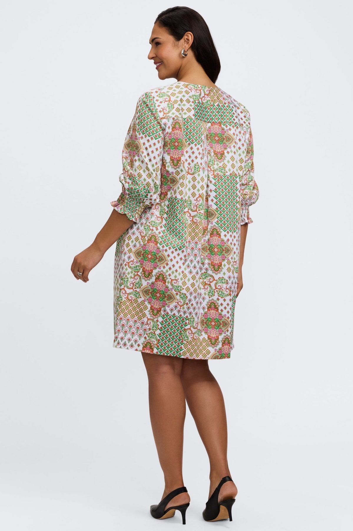 Alicia Plus Patchwork Medallion 3/4 Sleeve Dress