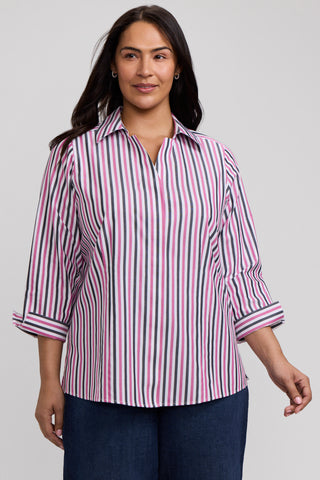 Taylor Plus No Iron Pinpoint Stripe 3/4 Sleeve Shirt