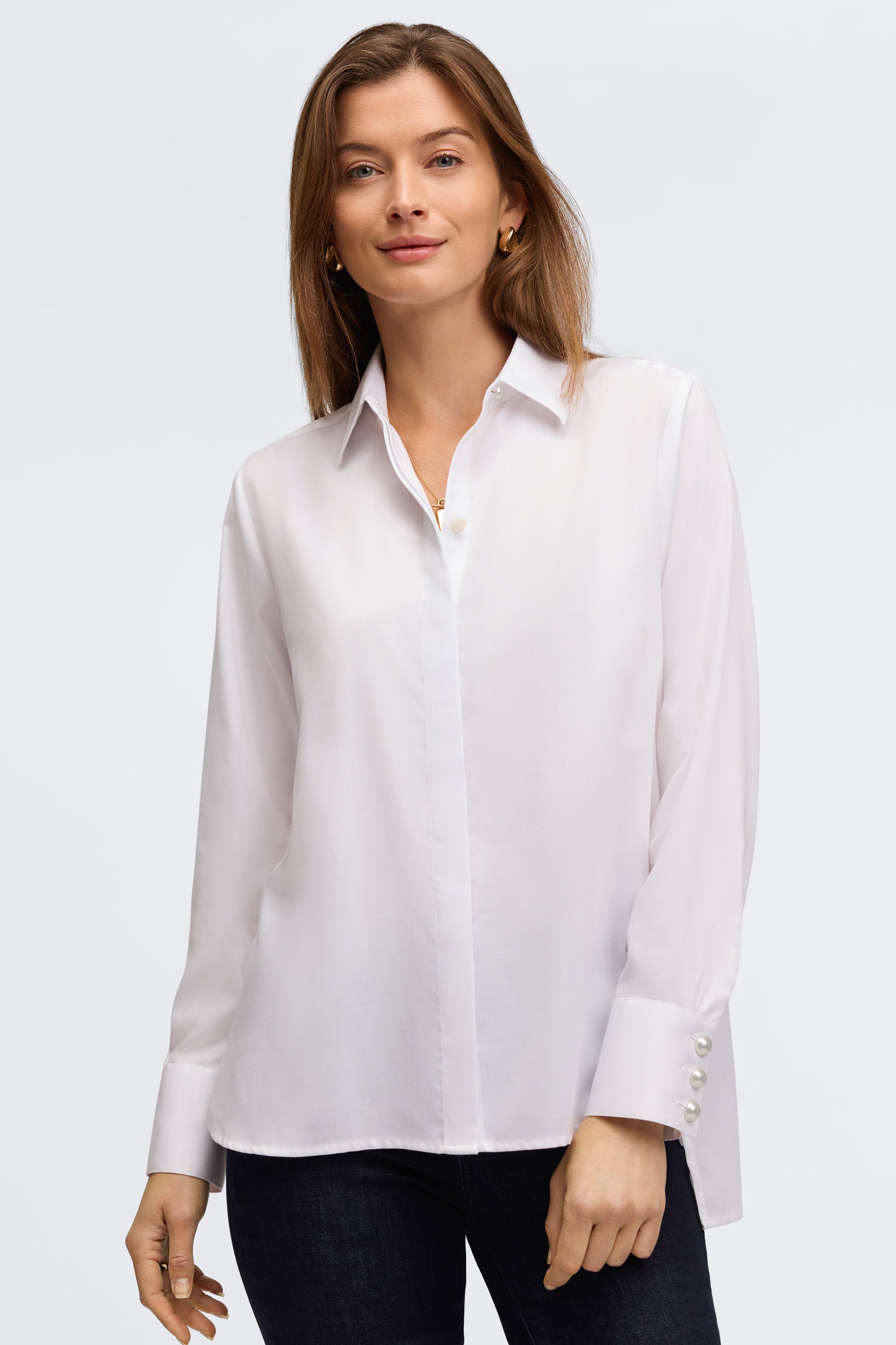 Pearl No Iron Stretch Matte Sateen Long Sleeve Shirt