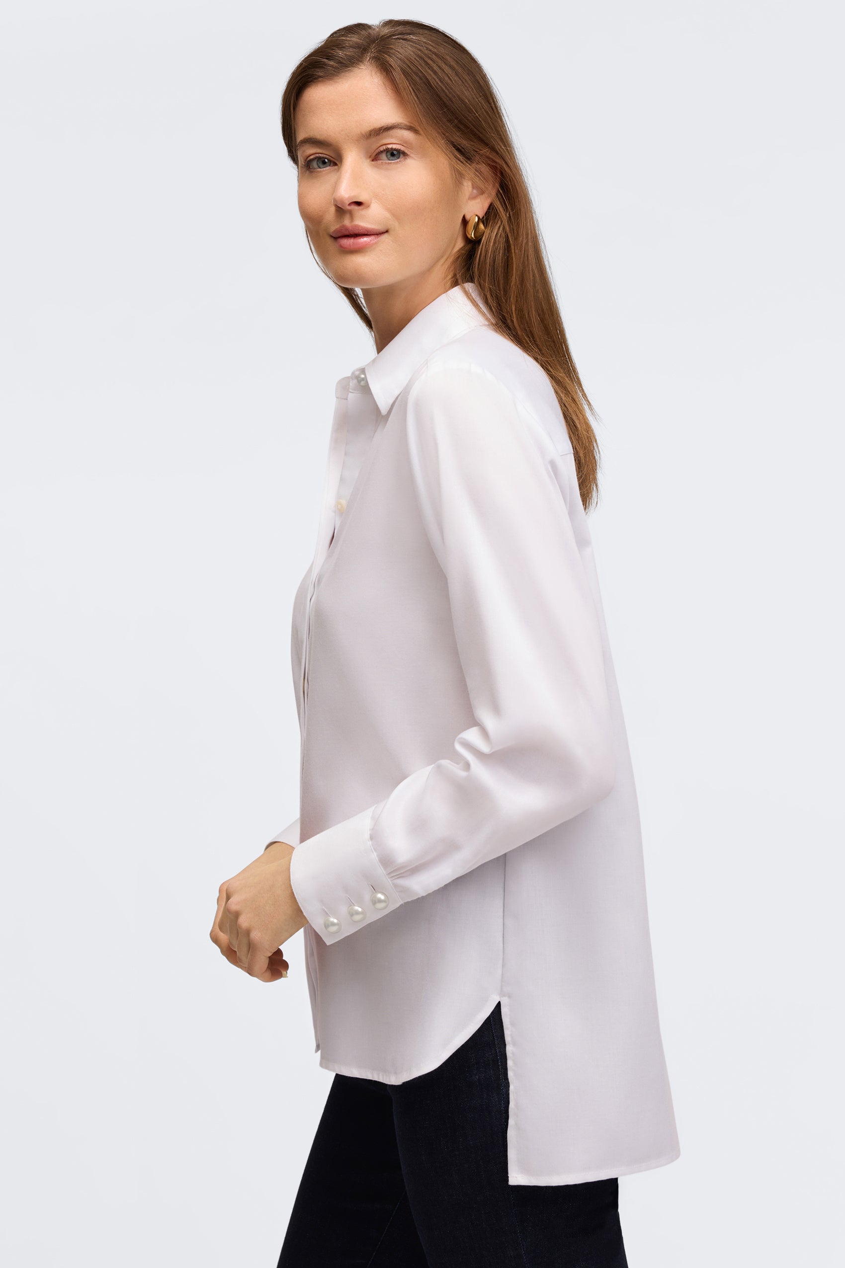 Pearl No Iron Stretch Matte Sateen Long Sleeve Shirt