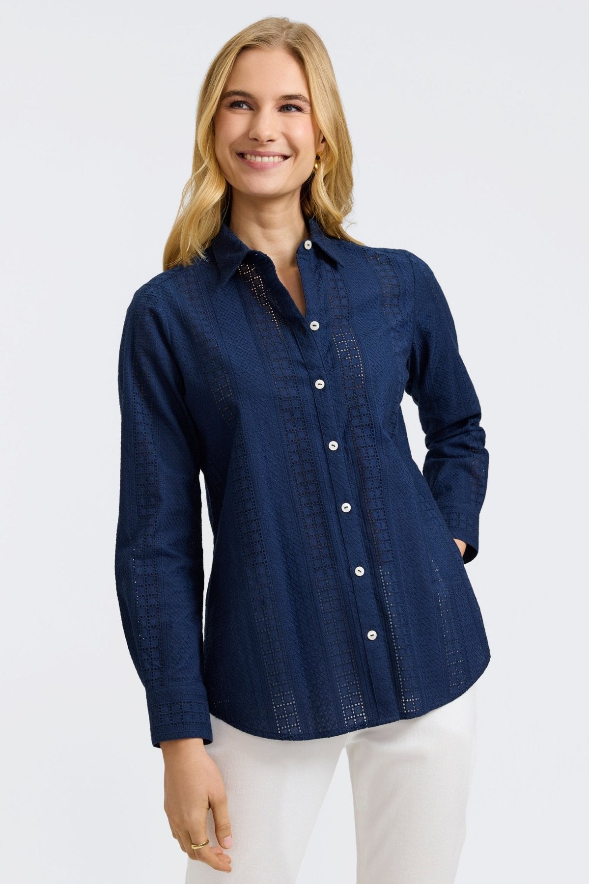 Zoey Cotton Eyelet Long Sleeve Shirt