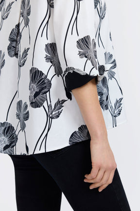 Agnes Black Poppy 3/4 Sleeve Popover Shirt