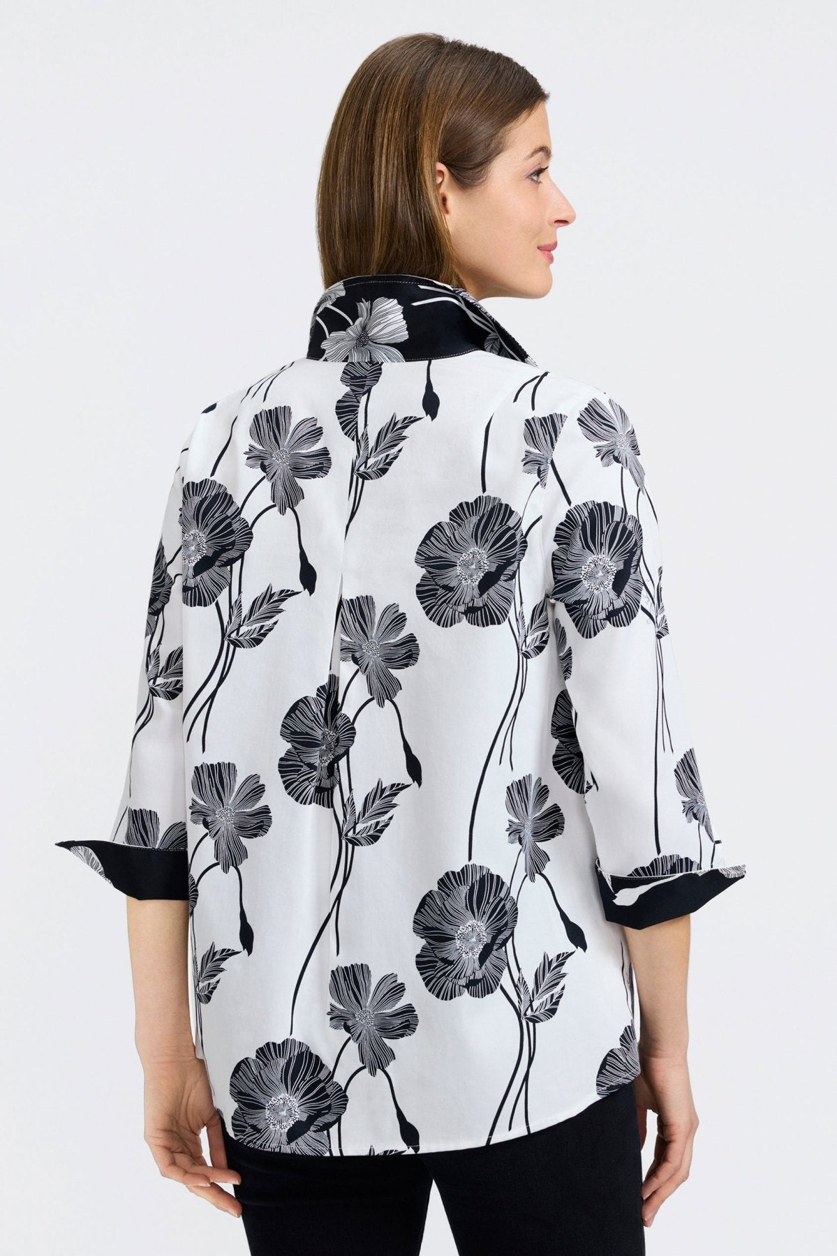 Agnes Black Poppy 3/4 Sleeve Popover Shirt