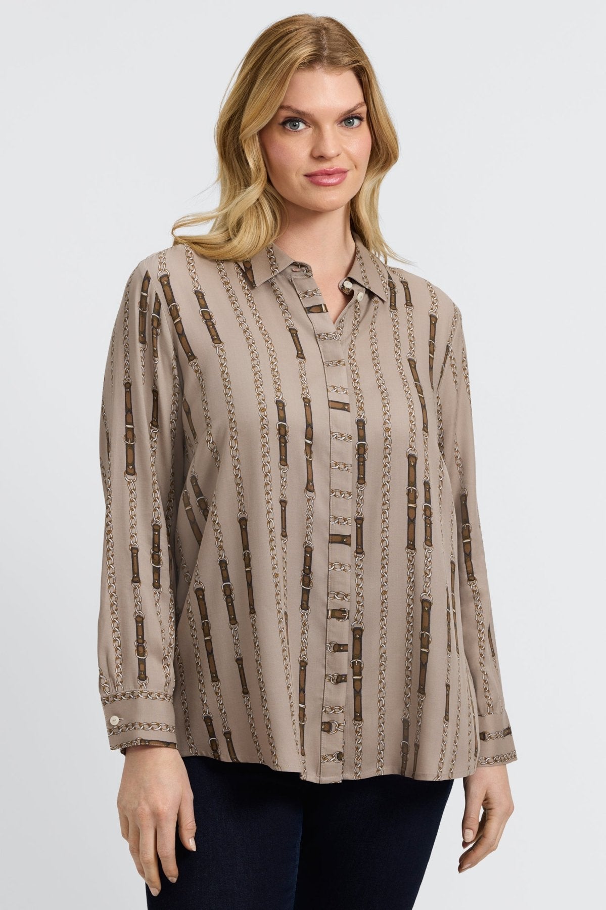 Luna Plus Chain Stripe Long Sleeve Shirt