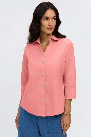 Paityn 100% cotton pinpoint 3/4 sleeve shirt in #color_coral reef