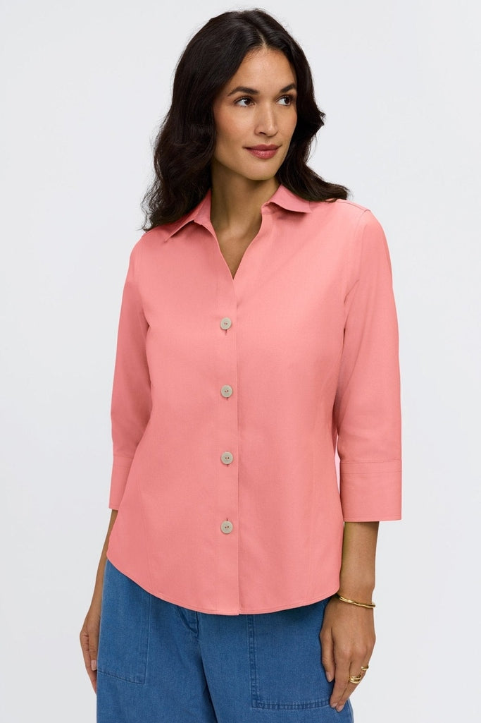 Paityn 100% cotton pinpoint 3/4 sleeve shirt in #color_coral reef