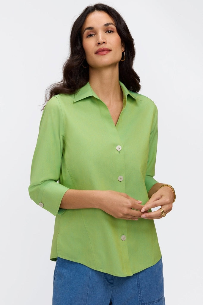 Paityn 100% cotton pinpoint 3/4 sleeve shirt in #color_mojito