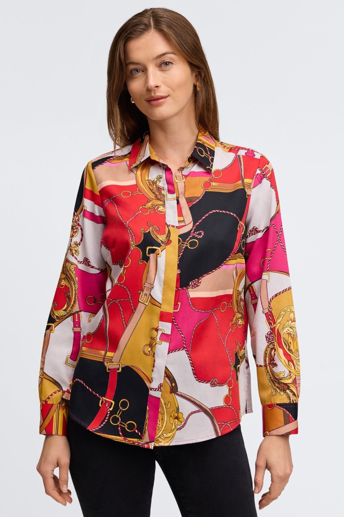 Luna Buckle Scarf Print Long Sleeve Shirt