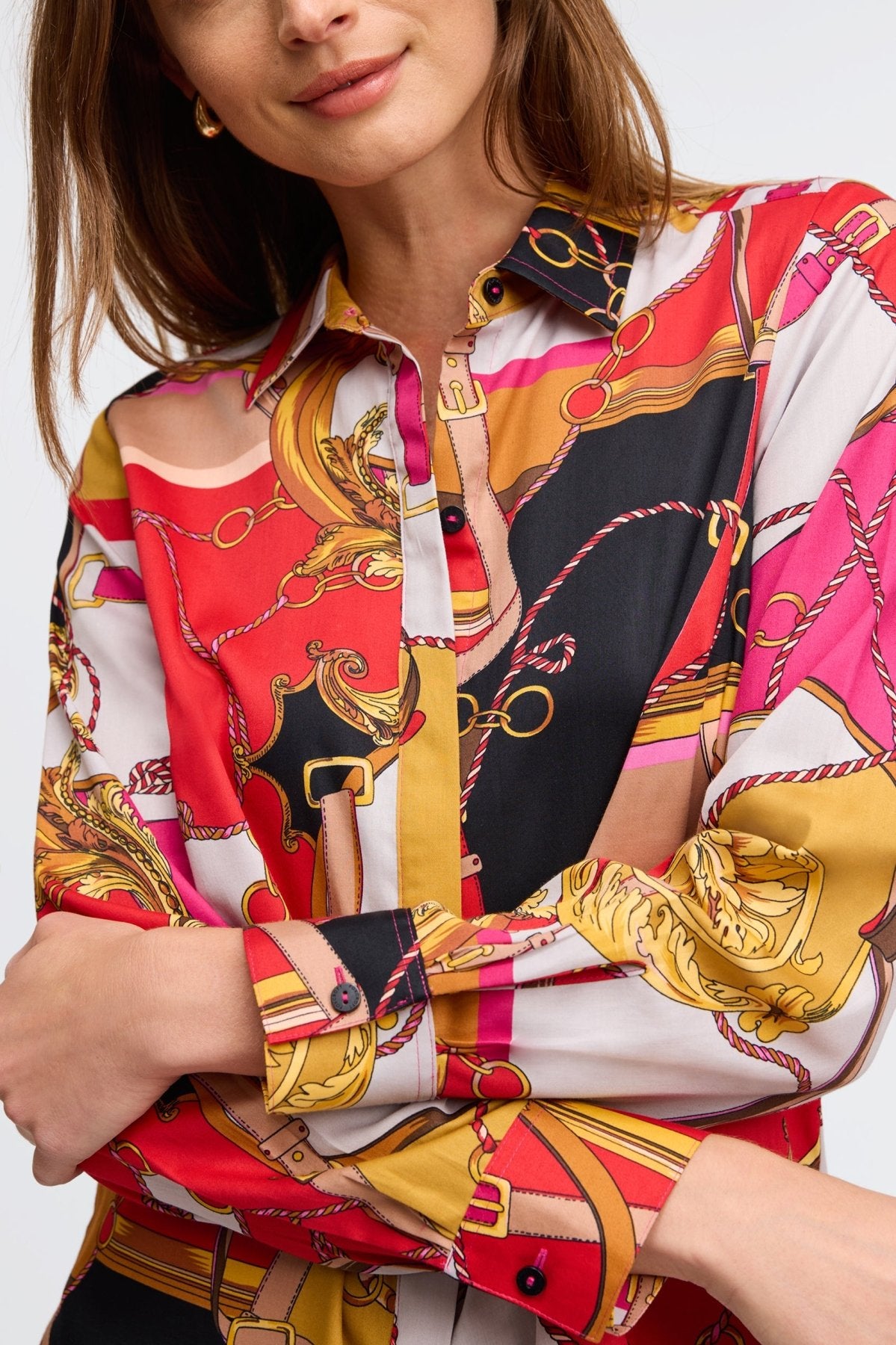 Luna Buckle Scarf Print Long Sleeve Shirt