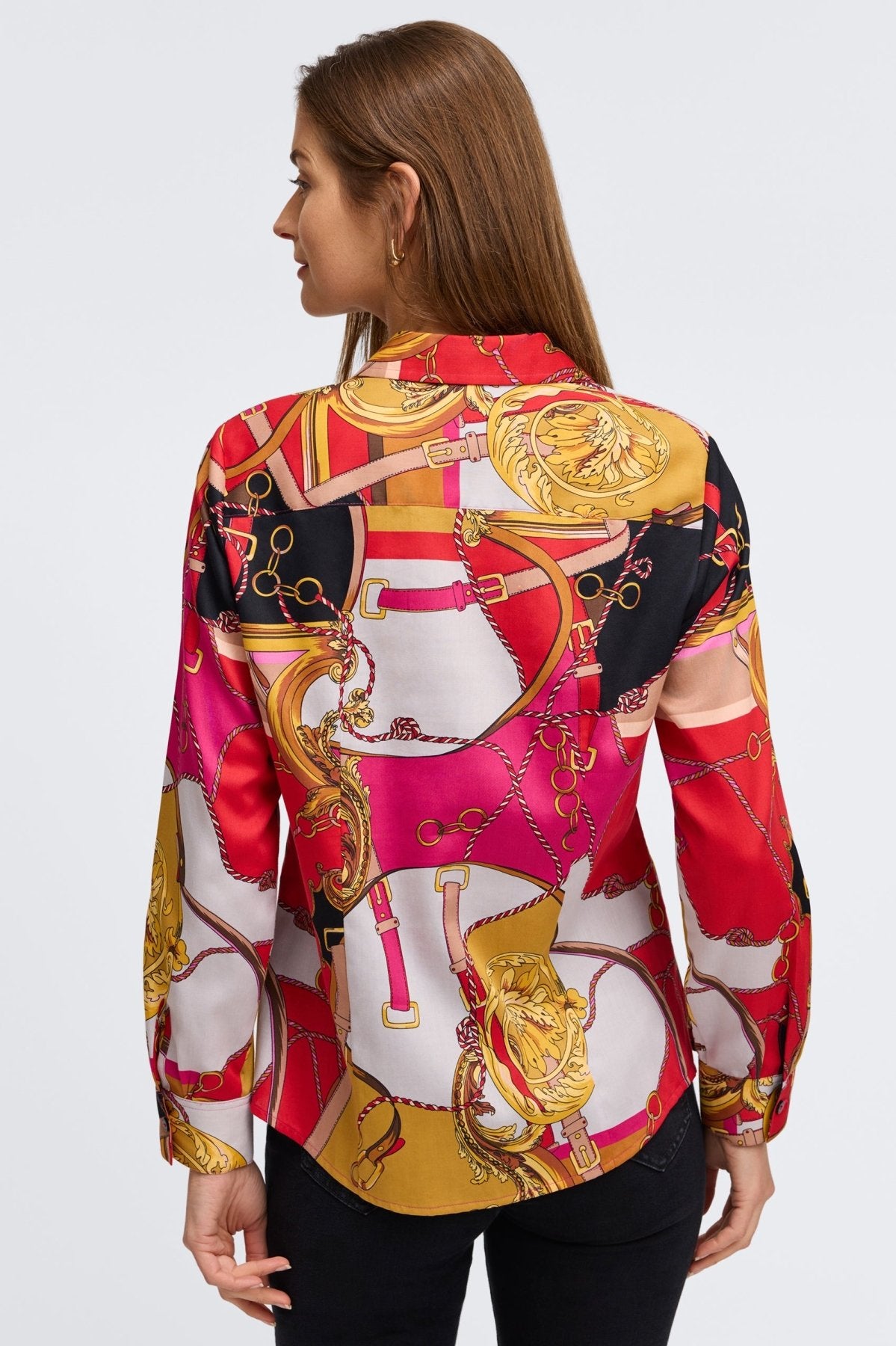 Luna Buckle Scarf Print Long Sleeve Shirt