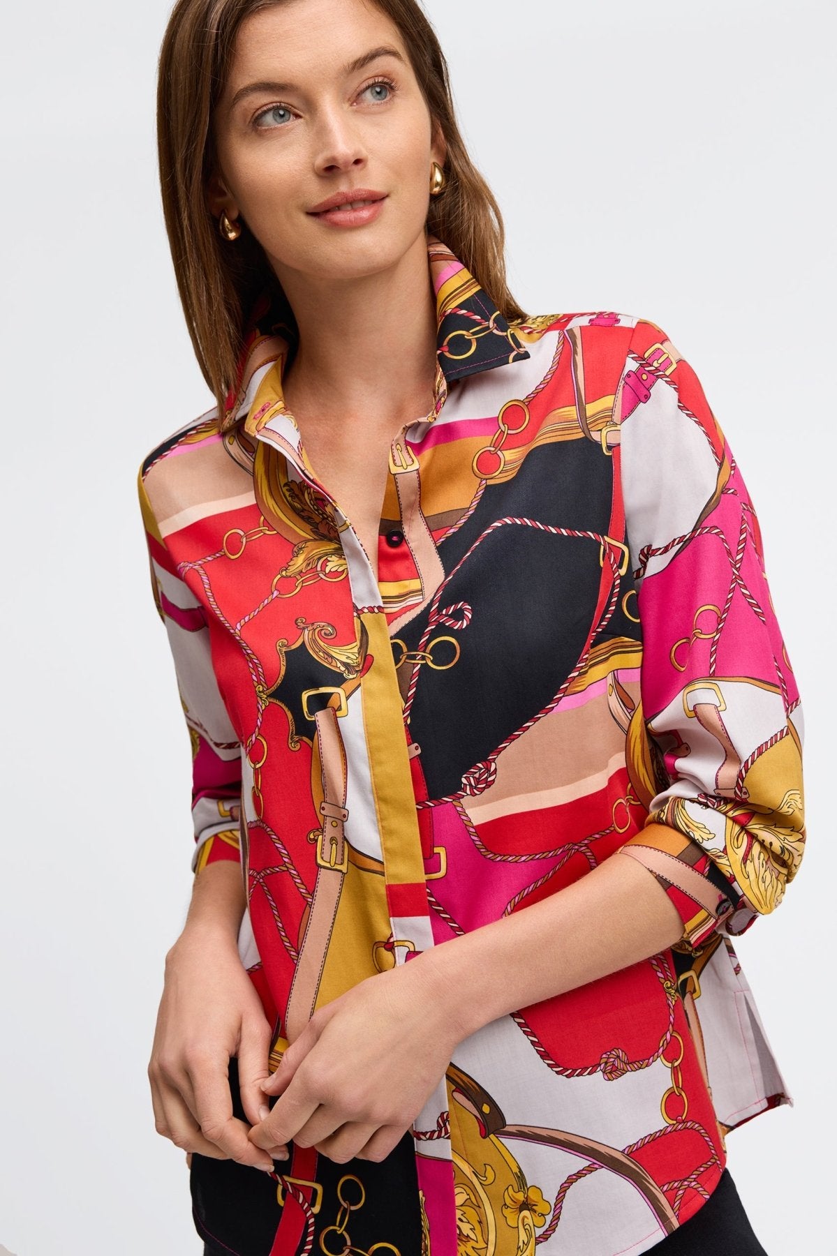 Luna Buckle Scarf Print Long Sleeve Shirt