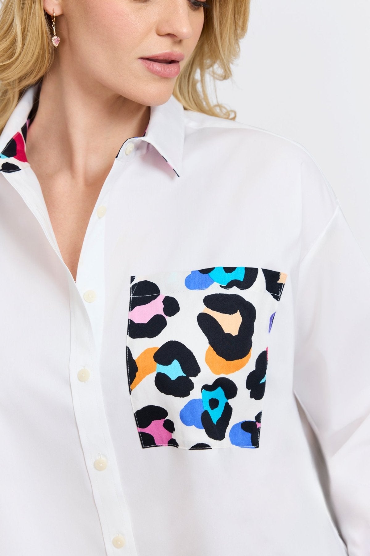 Marina Plus Multicolor Leopard Long Sleeve Short Shirt