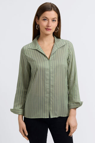 Foxcroft Agnes long-sleeve blouse in basil mini stripe