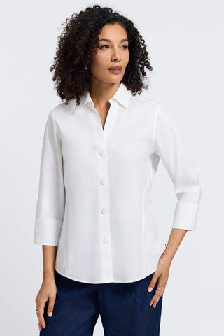Paityn 100% cotton pinpoint 3/4 sleeve shirt in #color_white