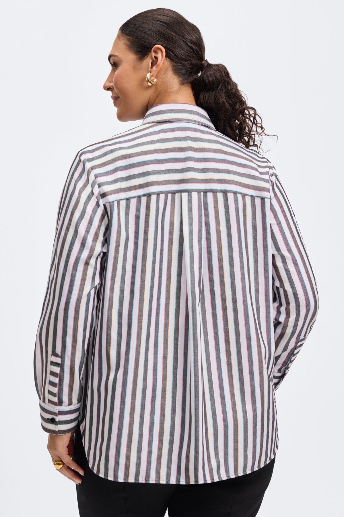 Boyfriend Plus Rainbow Lurex Stripe Long Sleeve Shirt