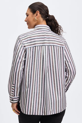 Boyfriend Plus Rainbow Lurex Stripe Long Sleeve Shirt