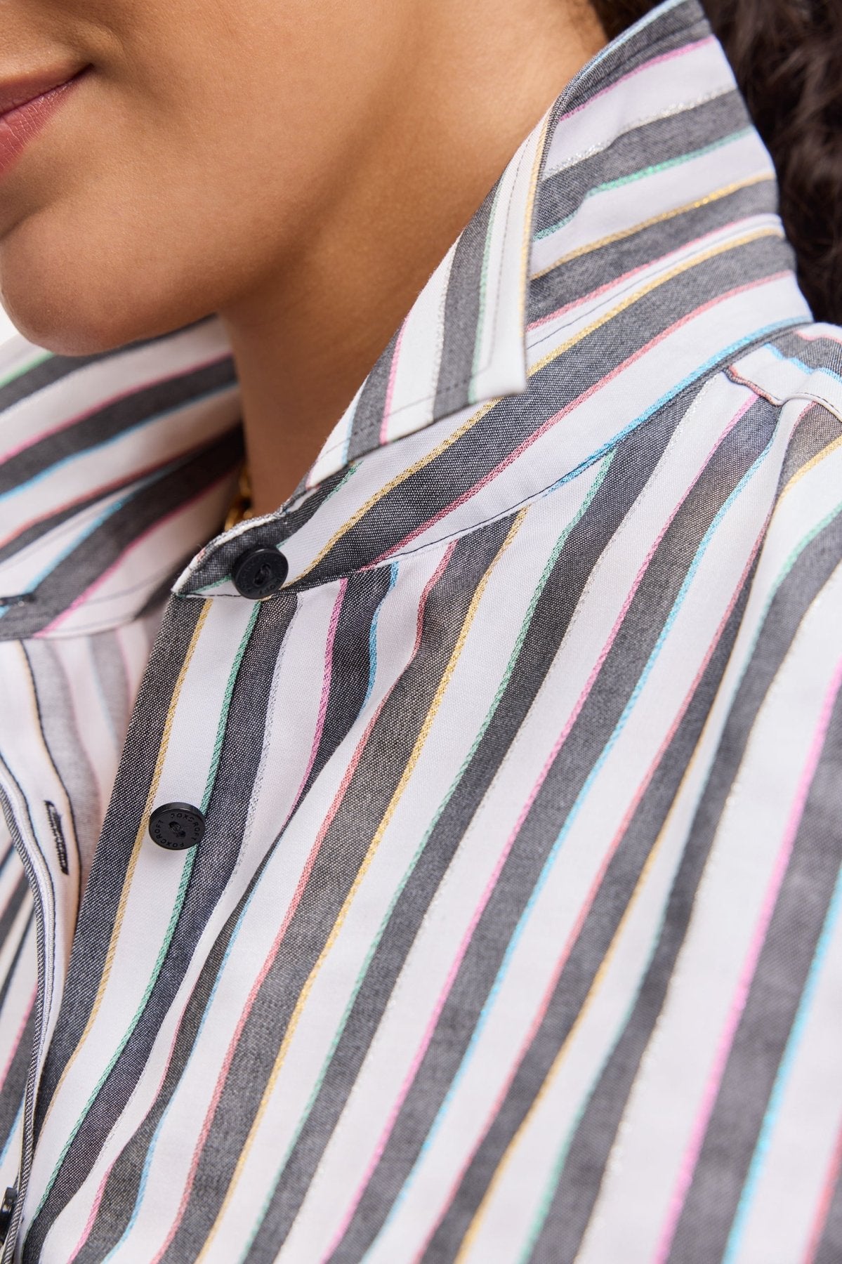 Boyfriend Plus Rainbow Lurex Stripe Long Sleeve Shirt
