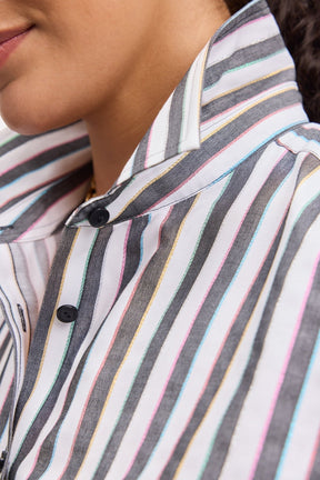 Boyfriend Plus Rainbow Lurex Stripe Long Sleeve Shirt