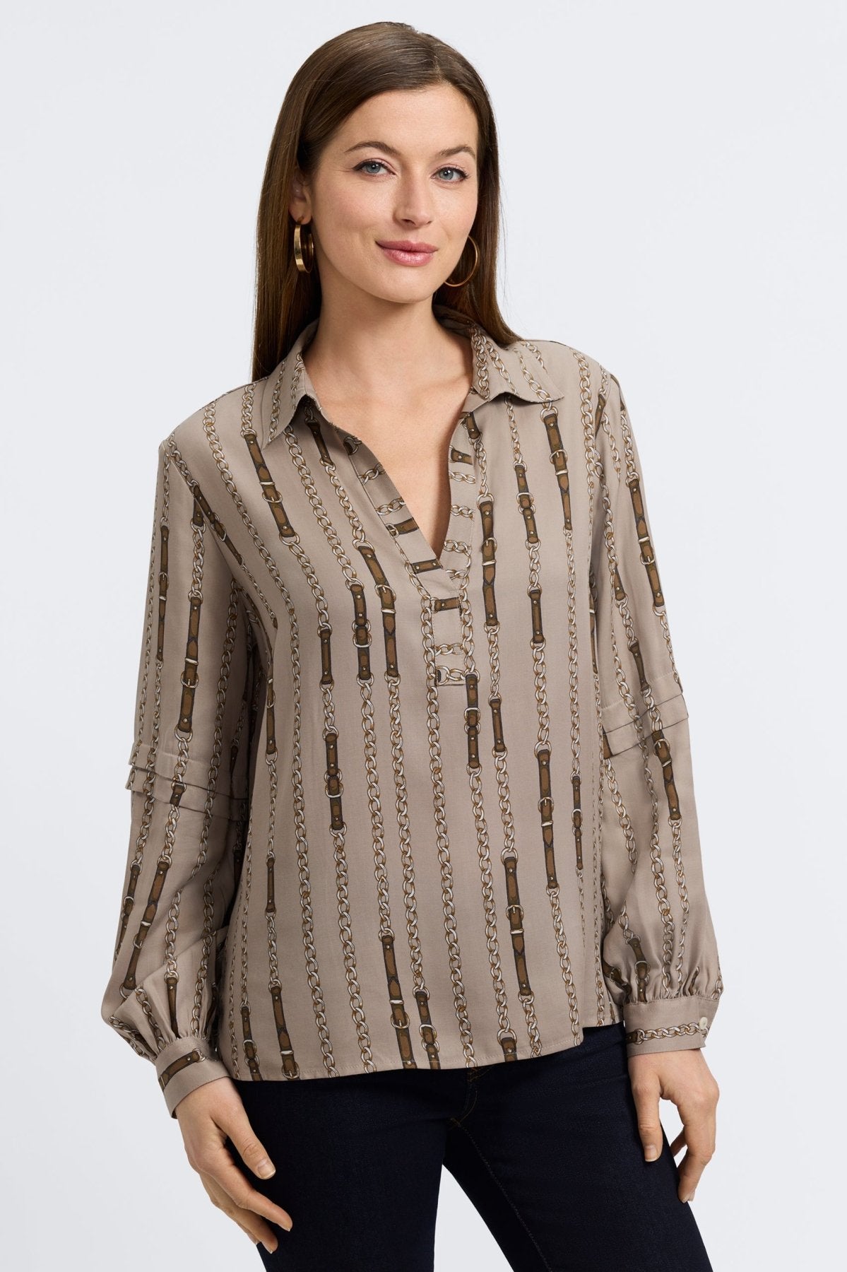 Frankie Chain Stripe Long Sleeve Popover Shirt